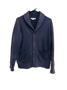 Essentials Medium Mens Cardigan Sweater Navy Blue Shawl Collar Cozycore